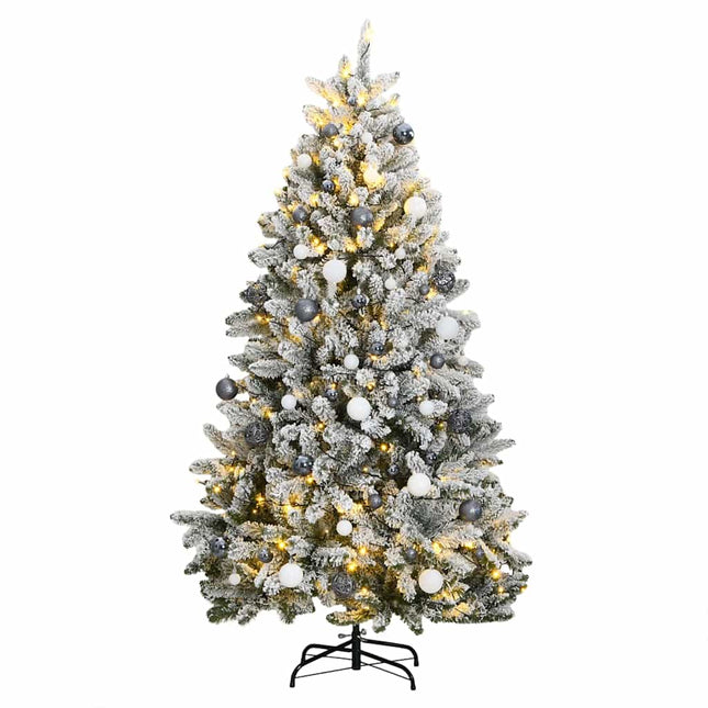 kunstigt juletræ 300 LED'er og kuglesæt hængslet 270 cm