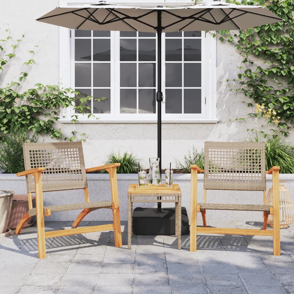 bistrost 3 dele polyrattan og massivt akacietr beige