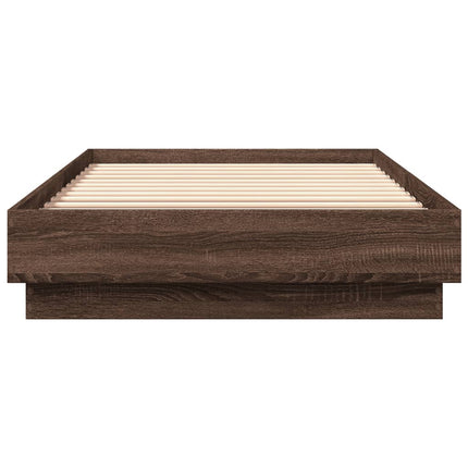 sengeramme med LED-lys 100x200 cm brun egetræsfarve