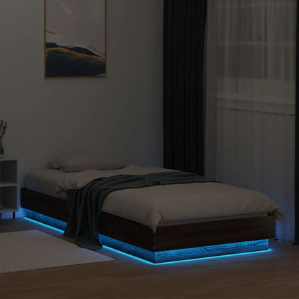 sengeramme med LED-lys 90x200 cm brun egetræsfarve