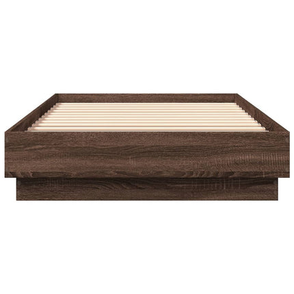 sengeramme med LED-lys 90x200 cm brun egetræsfarve