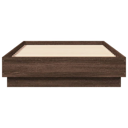 sengeramme med LED-lys 90x190 cm brun egetræsfarve