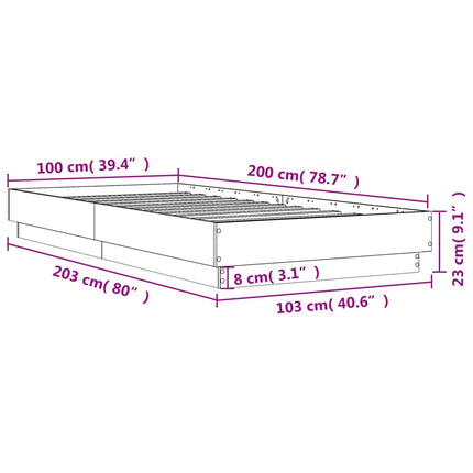 sengeramme 100x200 cm uden madras konstrueret træ sonoma-eg