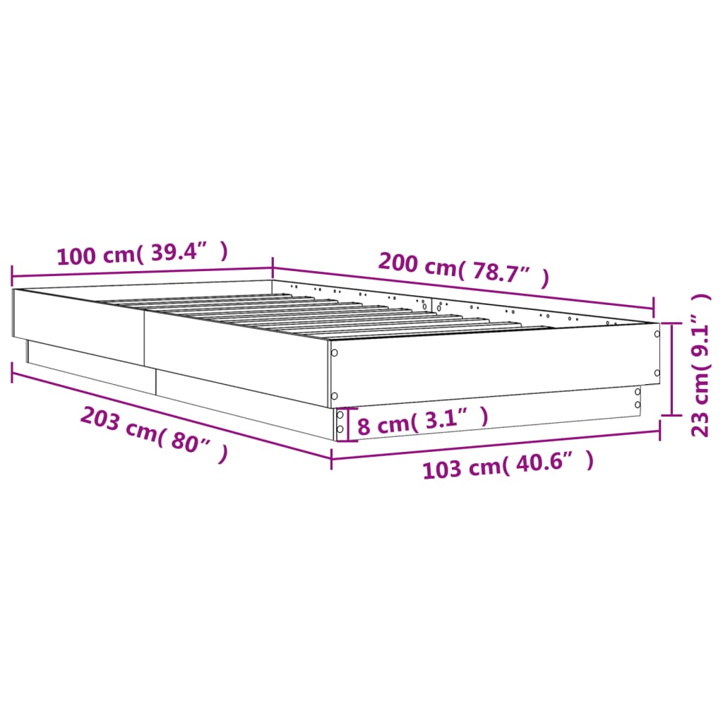 sengeramme 100x200 cm konstrueret træ betongrå