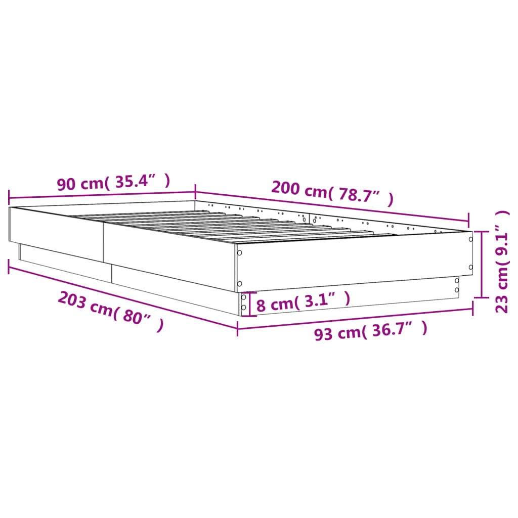 sengeramme 90x200 cm uden madras konstrueret træ sonoma-eg