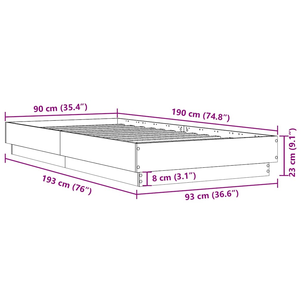 sengeramme 90x190 cm uden madras konstrueret træ røget eg