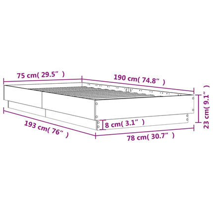 sengeramme 75x190 cm uden madras konstrueret træ røget eg