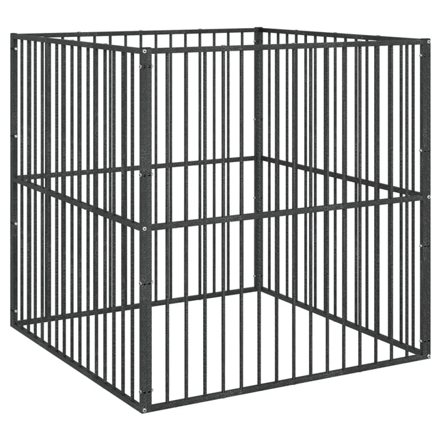 hundegård 4 paneler galvaniseret stål sort