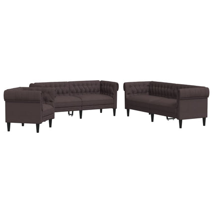 sofasæt 3 dele stof mørkebrun