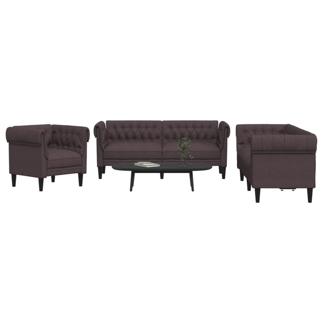 sofasæt 3 dele stof mørkebrun