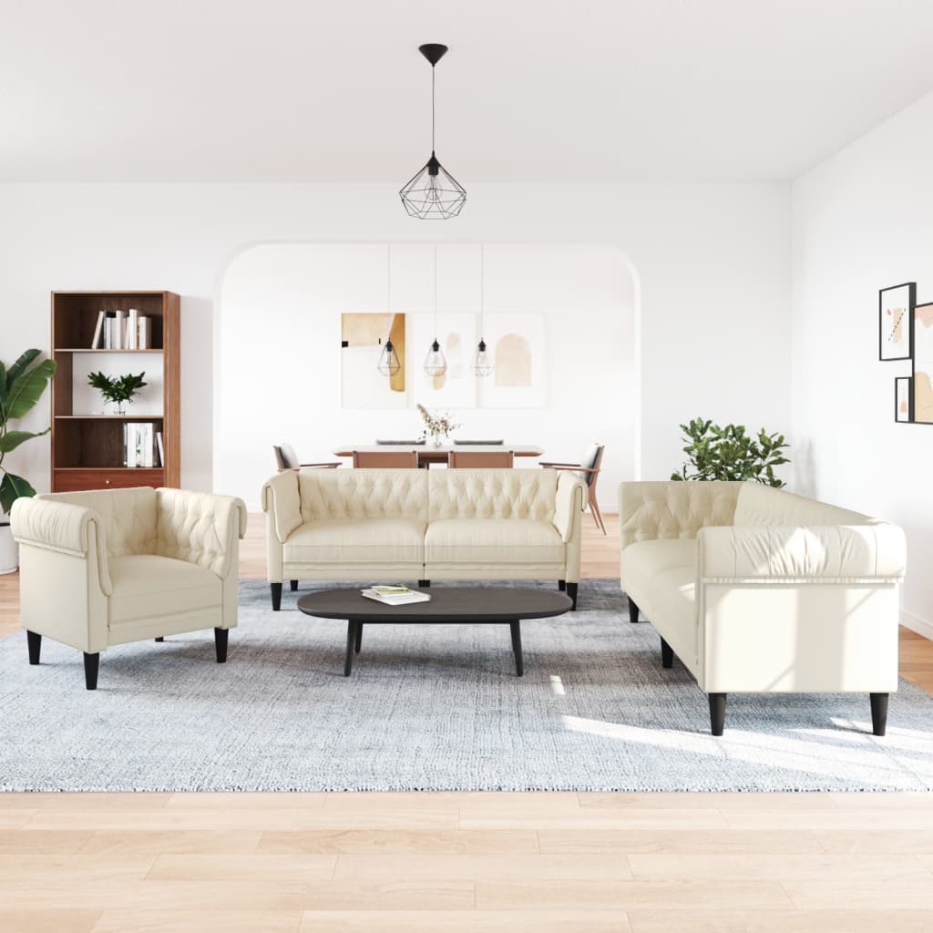 sofasæt 3 dele stof cremefarvet