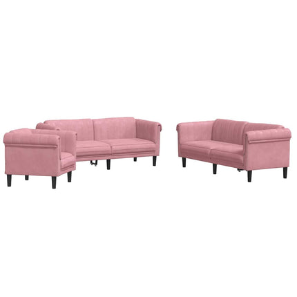 sofasæt 3 dele velour lyserød