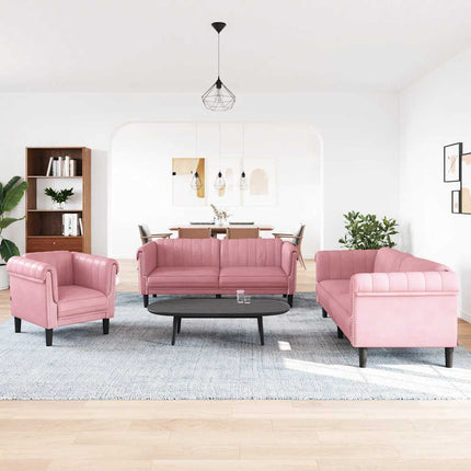 sofasæt 3 dele velour lyserød