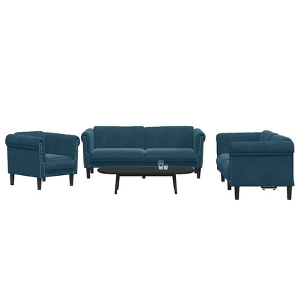 sofasæt 3 dele velour blå