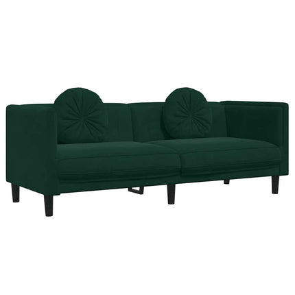 sofasæt 3 dele med puder velour mørkegrøn