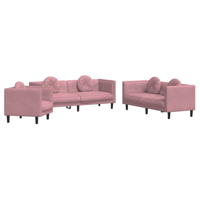 sofasæt 3 dele med puder velour lyserød
