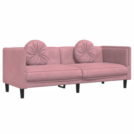 sofasæt 3 dele med puder velour lyserød