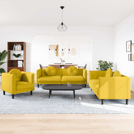 sofasæt 3 dele med puder velour gul