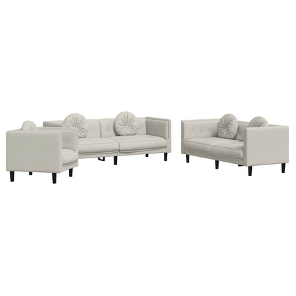 sofasæt 3 dele med puder velour cremefarvet