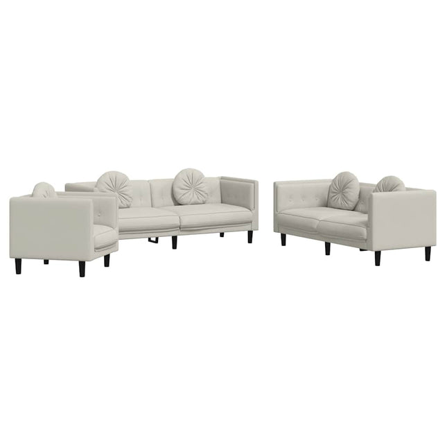sofasæt 3 dele med puder velour cremefarvet