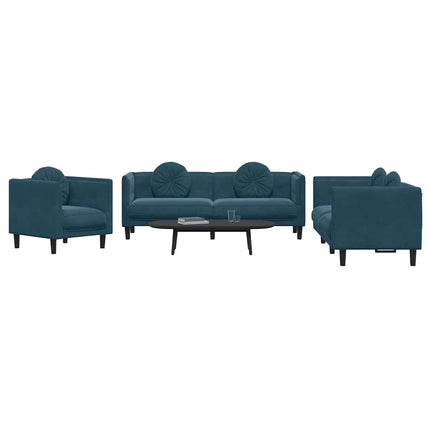 sofasæt 3 dele med puder velour blå