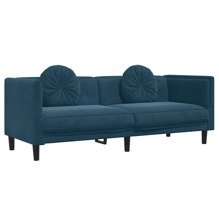 sofasæt 3 dele med puder velour blå