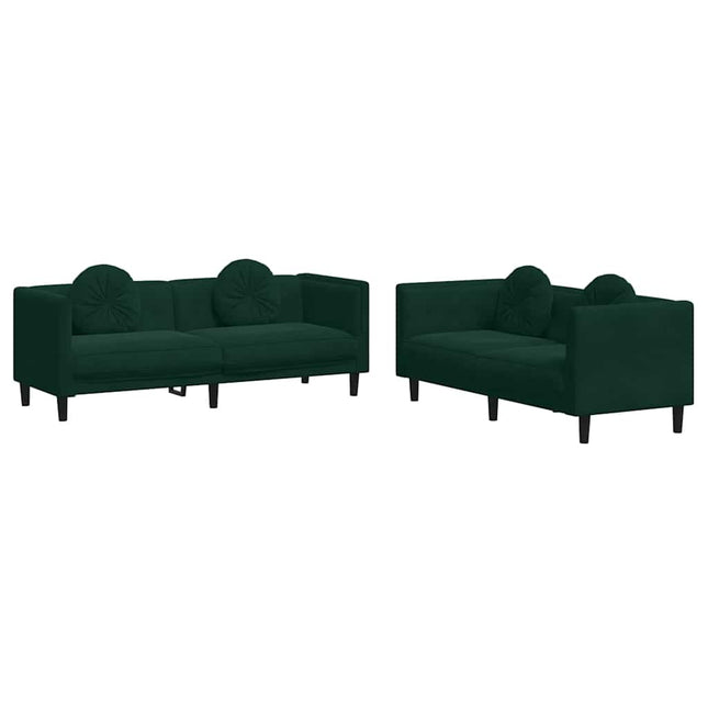 sofasæt 2 dele med puder velour mørkegrøn