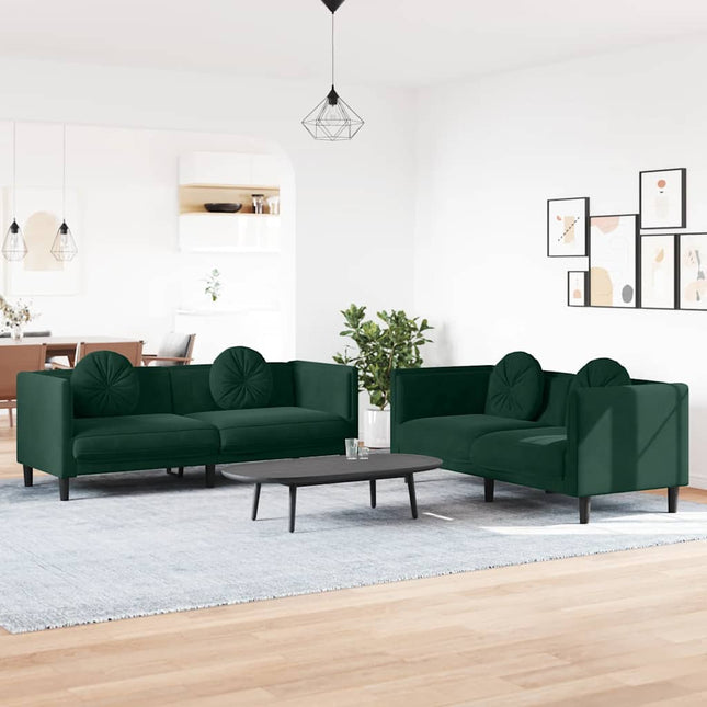 sofasæt 2 dele med puder velour mørkegrøn