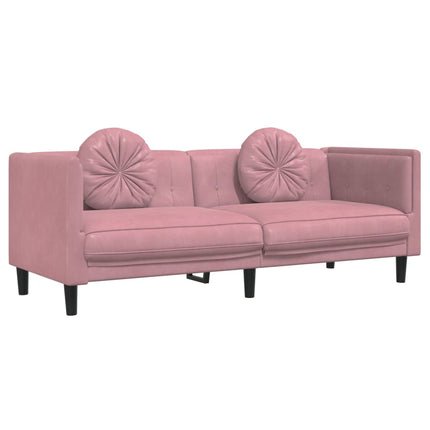 sofasæt 2 dele med puder velour lyserød