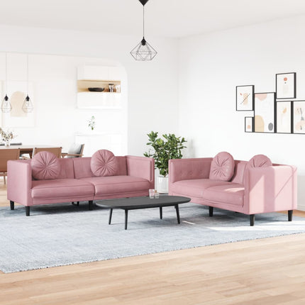 sofasæt 2 dele med puder velour lyserød