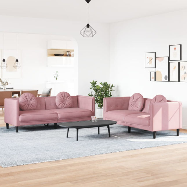 sofasæt 2 dele med puder velour lyserød