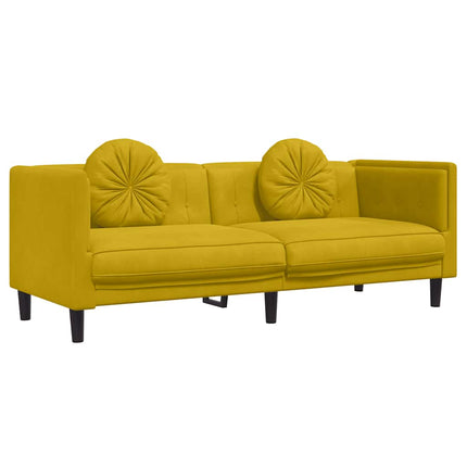 sofasæt 2 dele med puder velour gul