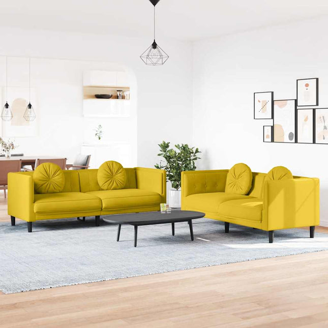 sofasæt 2 dele med puder velour gul