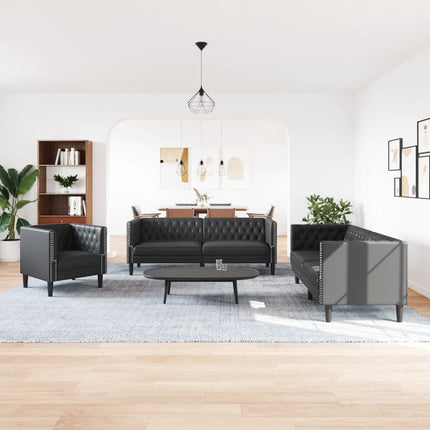 3-personers Chesterfield-sofasæt kunstlæder sort