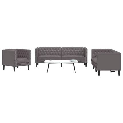 3-personers Chesterfield-sofasæt kunstlæder grå