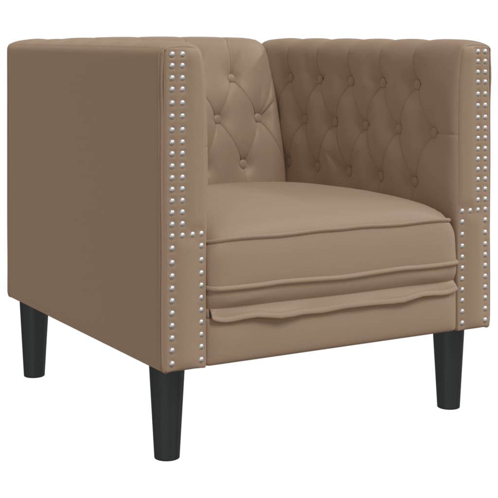 3-personers Chesterfield-sofasæt kunstlæder cappuccinofarvet