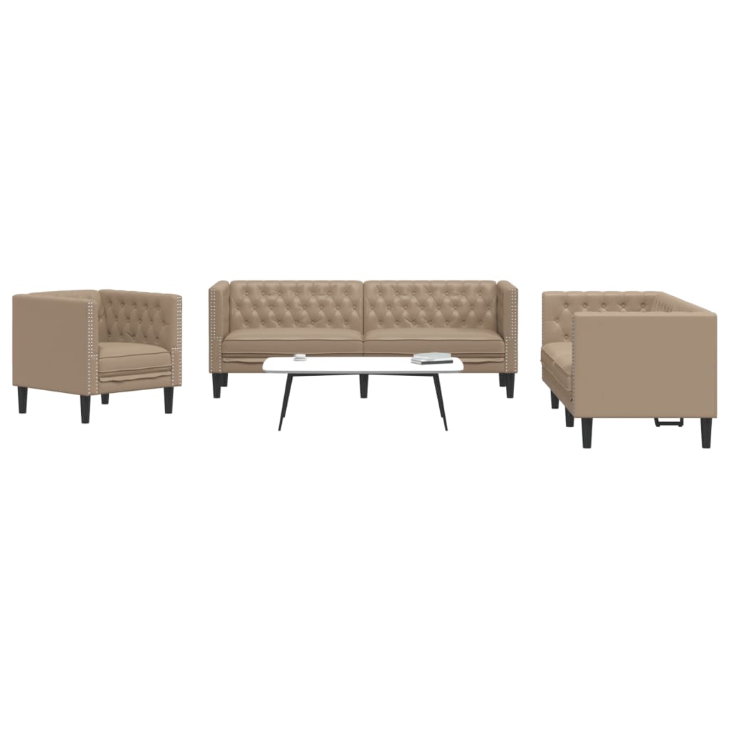 3-personers Chesterfield-sofast kunstlder cappuccinofarvet
