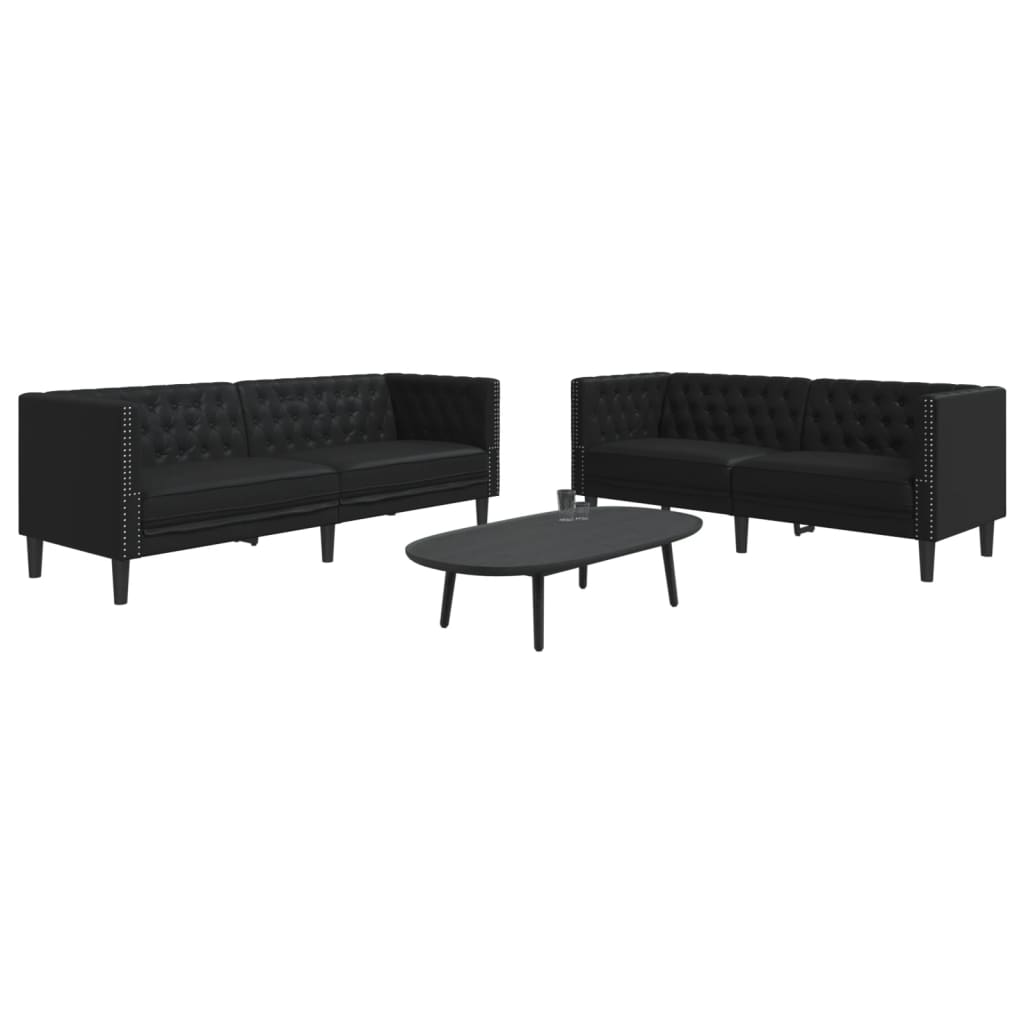 Chesterfield sofasæt i kunstlæder - 2- og 3-personers, sort