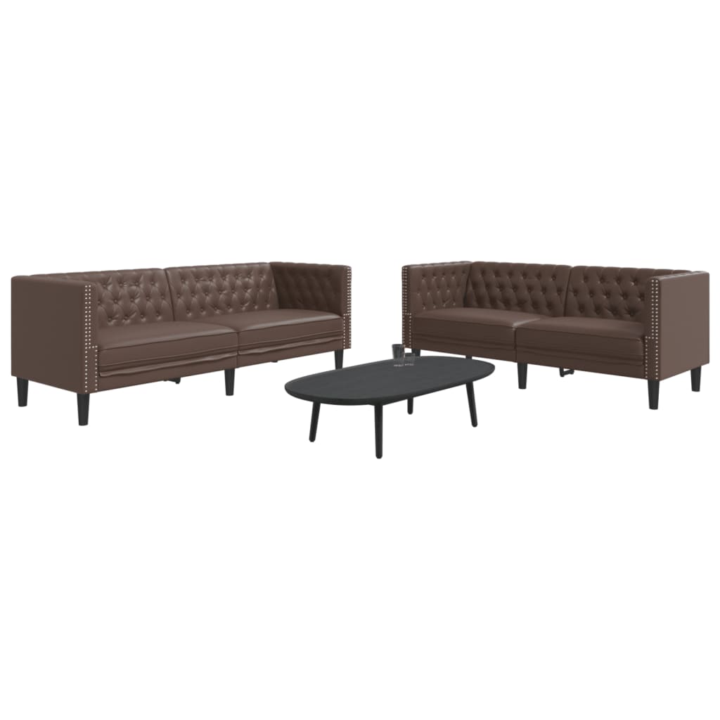 2-personers Chesterfield-sofast kunstlder brun