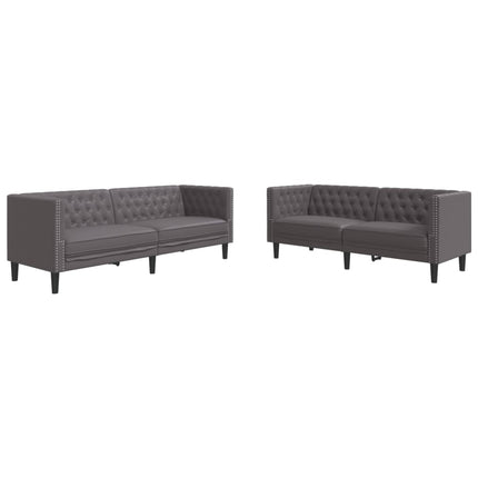 2-personers Chesterfield-sofasæt kunstlæder grå
