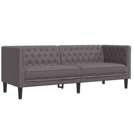 2-personers Chesterfield-sofasæt kunstlæder grå