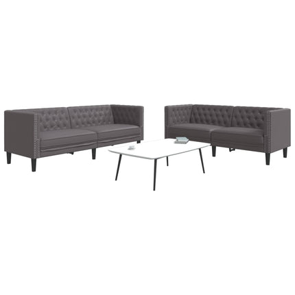 2-personers Chesterfield-sofasæt kunstlæder grå