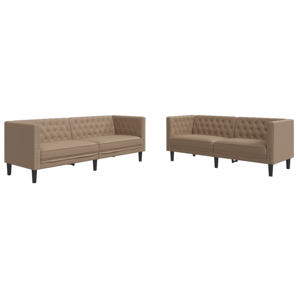 2-personers Chesterfield-sofastol kunstlæder cappuccinofarvet