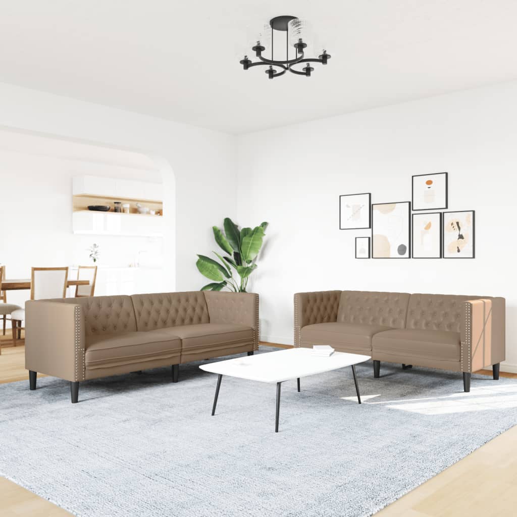 2-personers Chesterfield-sofastol kunstlæder cappuccinofarvet