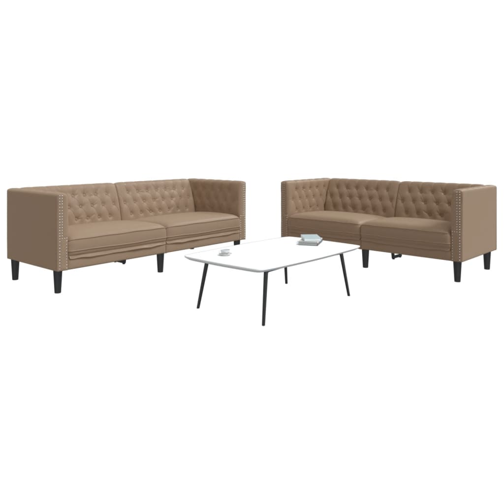 2-personers Chesterfield-sofastol kunstlæder cappuccinofarvet