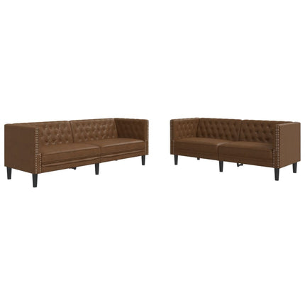 2-personers Chesterfield-sofasæt imiteret ruskind brun