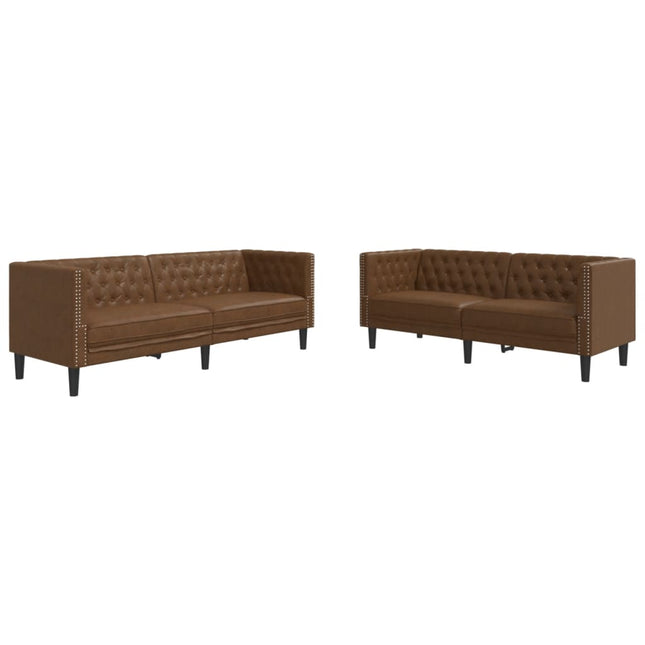 2-personers Chesterfield-sofasæt imiteret ruskind brun