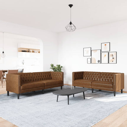 2-personers Chesterfield-sofasæt imiteret ruskind brun