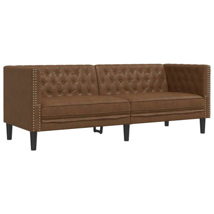 2-personers Chesterfield-sofasæt imiteret ruskind brun