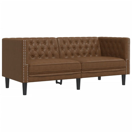 2-personers Chesterfield-sofasæt imiteret ruskind brun